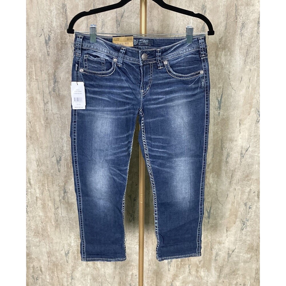 Silver Jeans Sz 29 Blue Aiko Low Rise Capri Dark Wash Denim NWT
